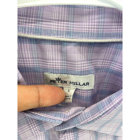 Peter Millar Button Front Shirt Men’s Size L Purple Check Long Sleeve Classic - Picture 2 of 7